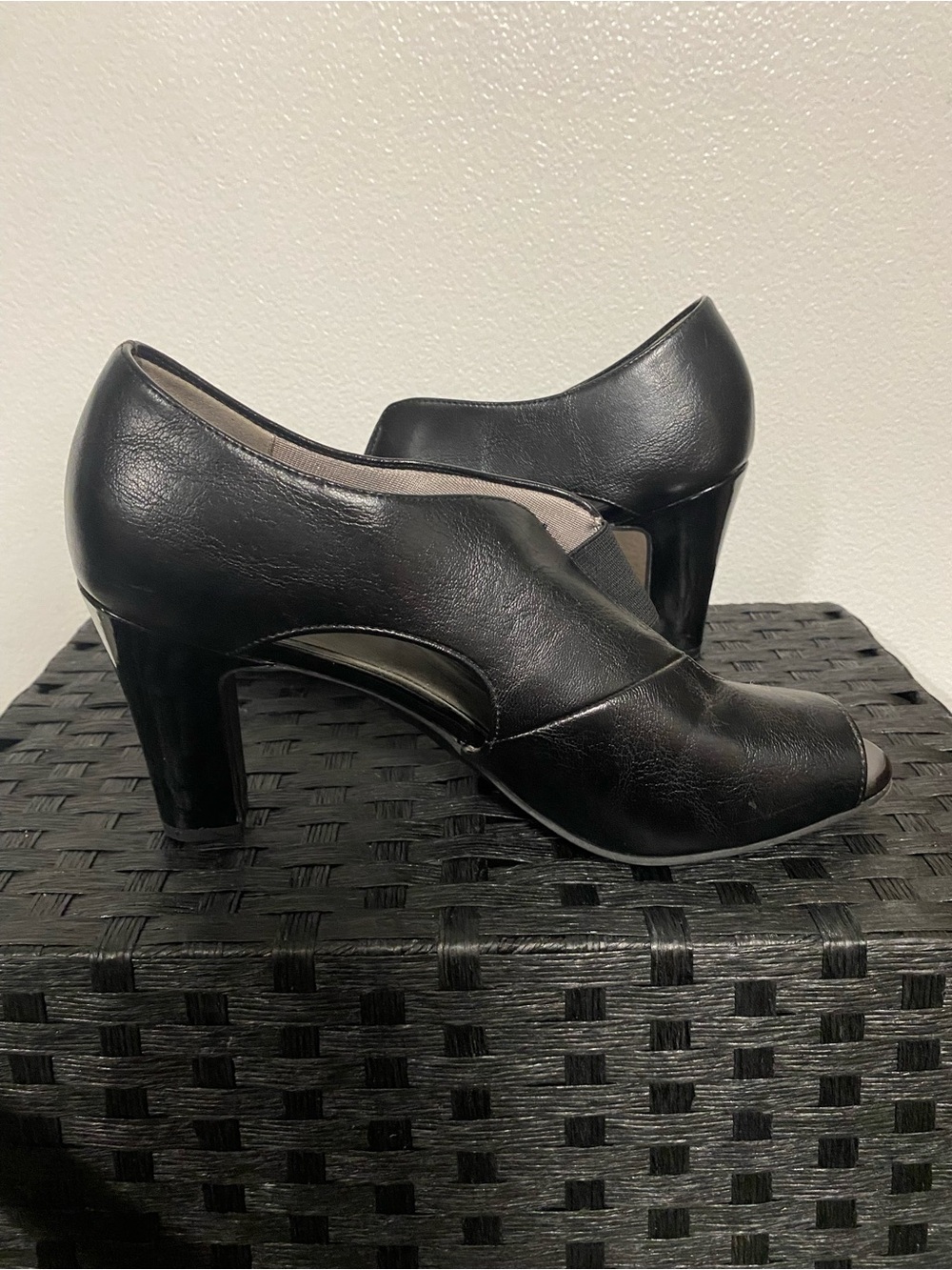 Life Stride Black Peep-Toe Heel Booties